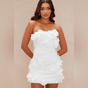 Fashion Nova White Strapless Floral Appliqué Mini Dress